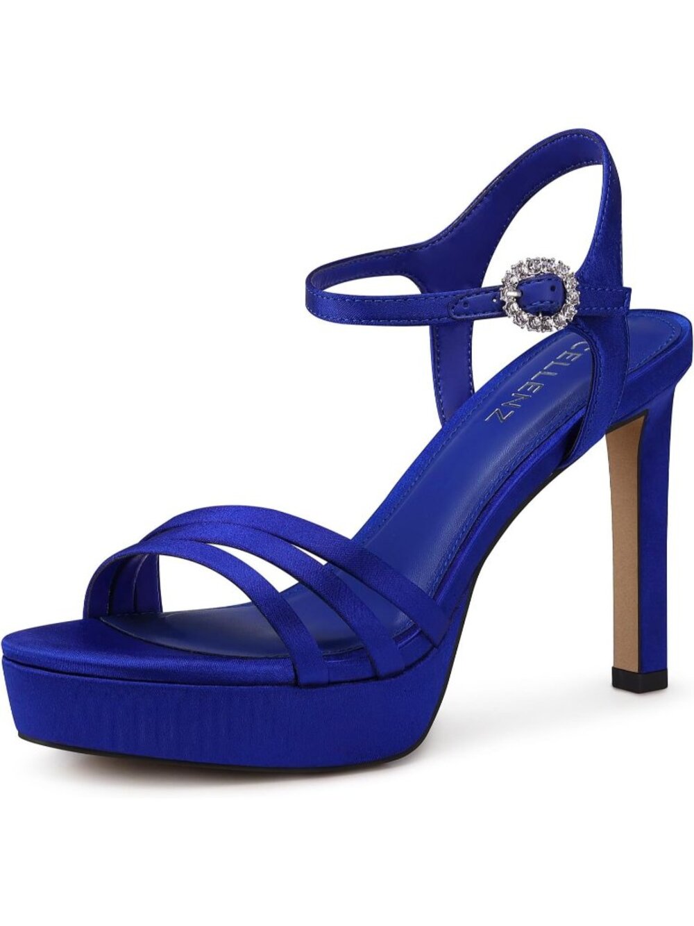 Women's Satin Blue Stylish Comfortable Strappy High Heels 4.3 Inch Heel Sandals